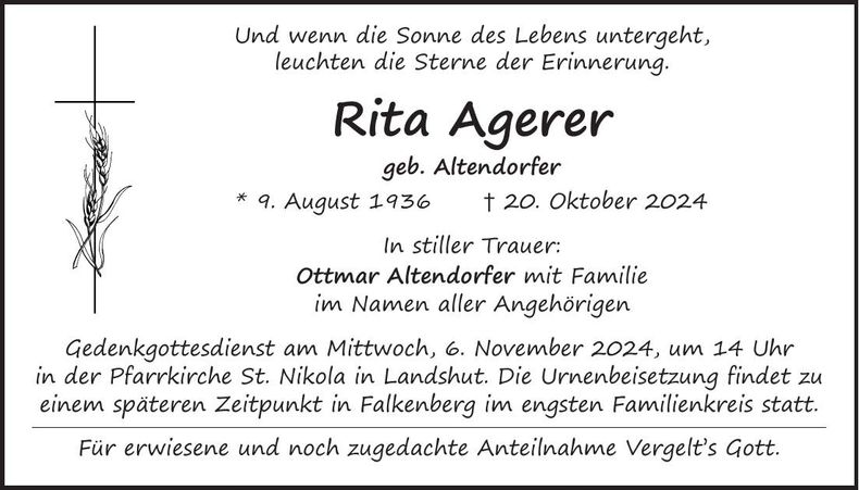 Traueranzeige Rita Agerer