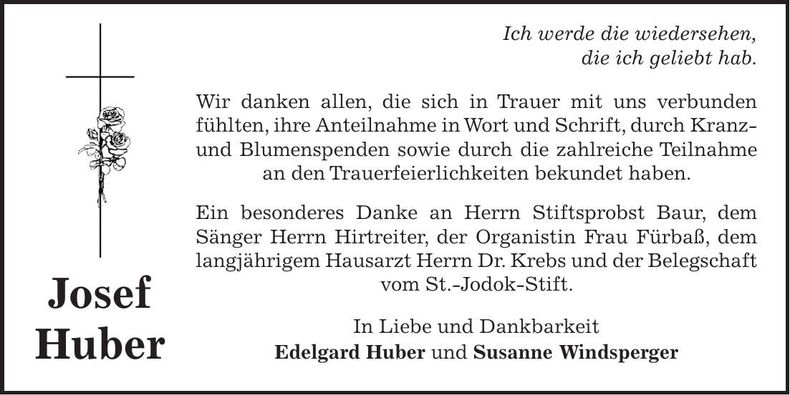 Traueranzeige Josef Huber