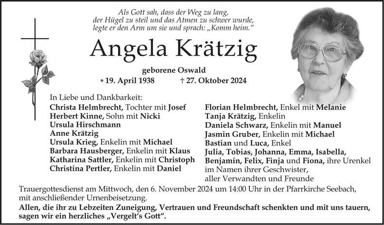 Traueranzeige Angela Krätzig
