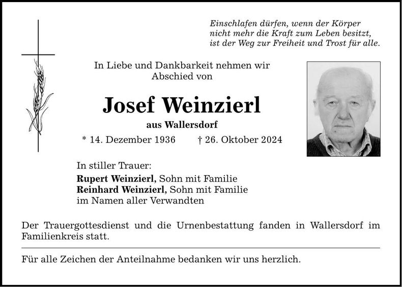 Traueranzeige Josef Weinzierl
