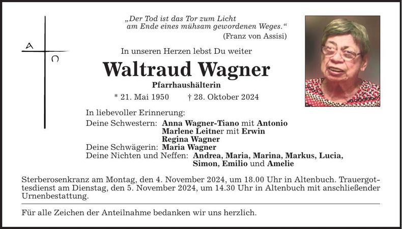 Traueranzeige Waltraud Wagner