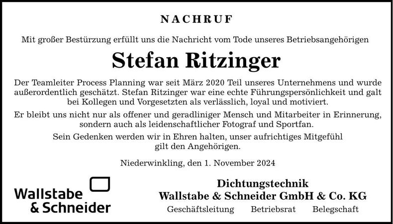 Traueranzeige Stefan Ritzinger