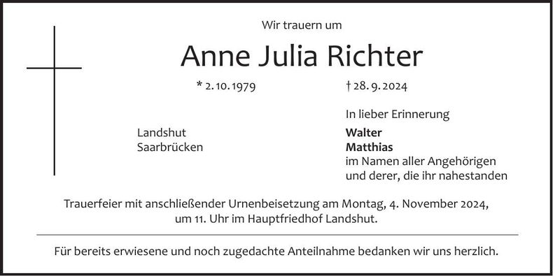 Traueranzeige Anne Julia Richter