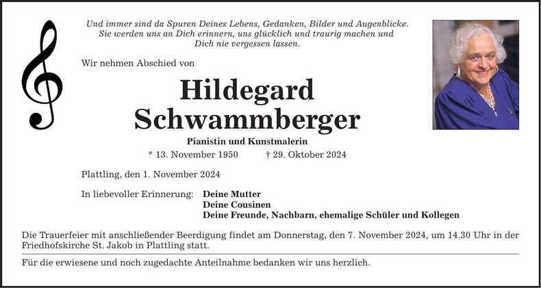 Traueranzeige Hildegard Schwammberger