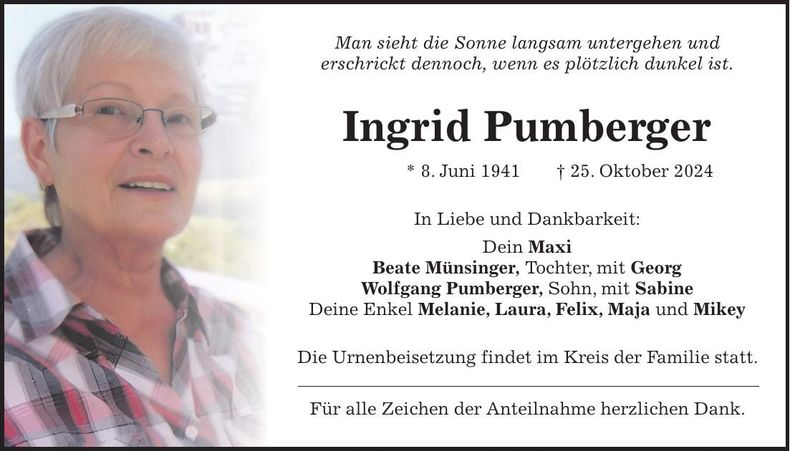 Traueranzeige Ingrid Pumberger