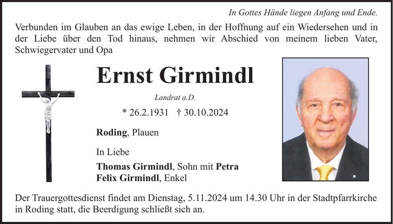 Traueranzeige Ernst Girmindl