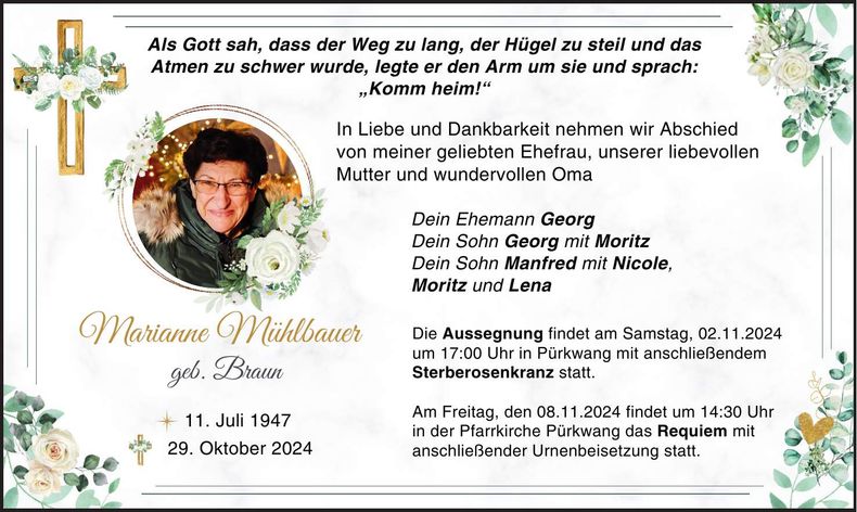 Traueranzeige Marianne Mühlbauer