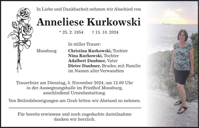 Traueranzeige Anneliese Kurkowski