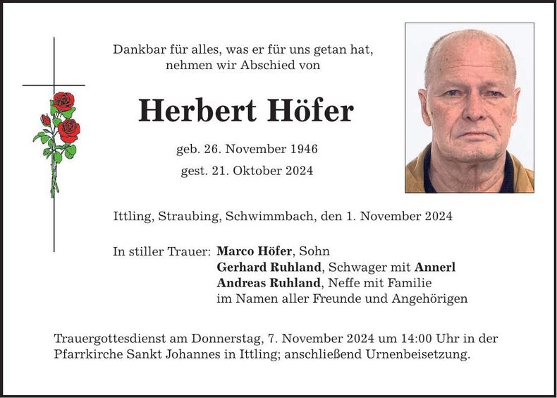 Traueranzeige Herbert Höfer
