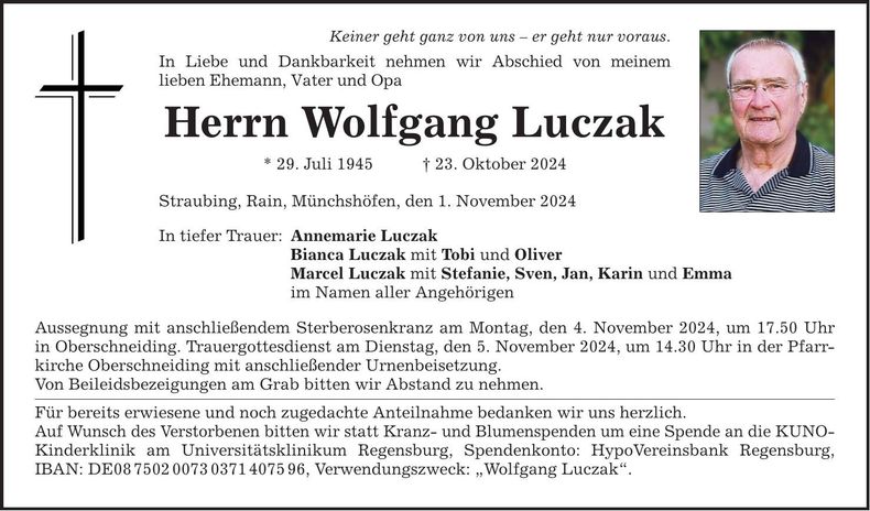 Traueranzeige Wolfgang Luczak