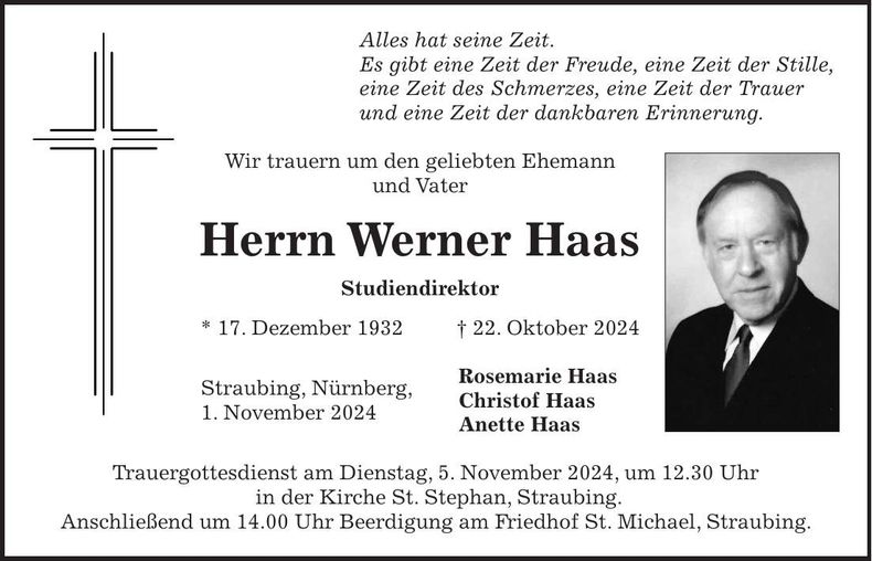 Traueranzeige Werner Haas