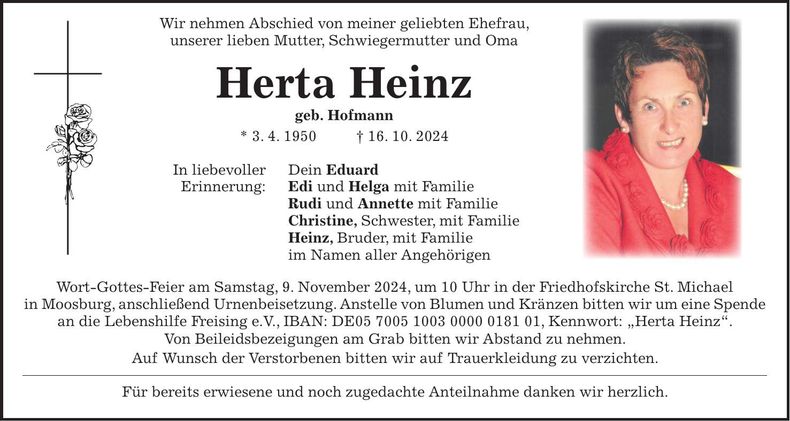 Traueranzeige Herta Heinz