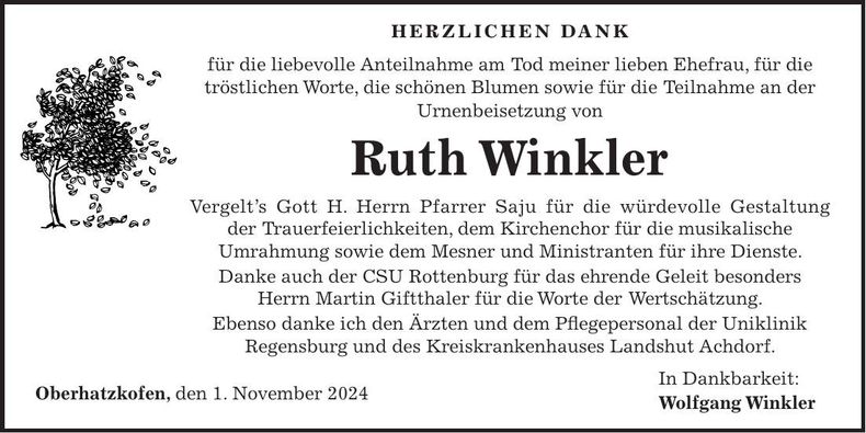 Traueranzeige Ruth Winkler