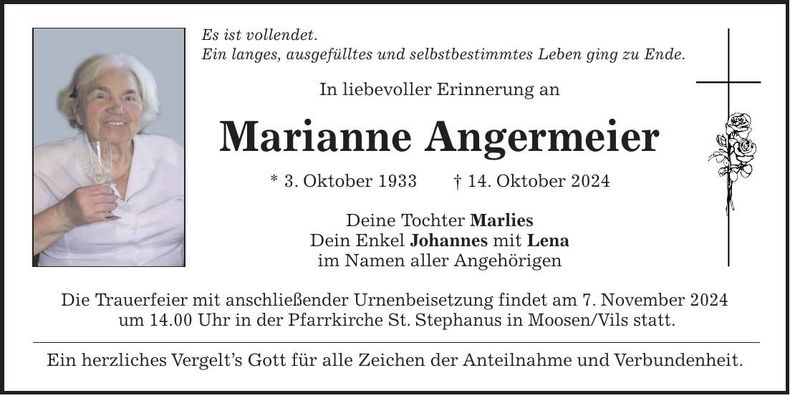 Traueranzeige Marianne Angermaier