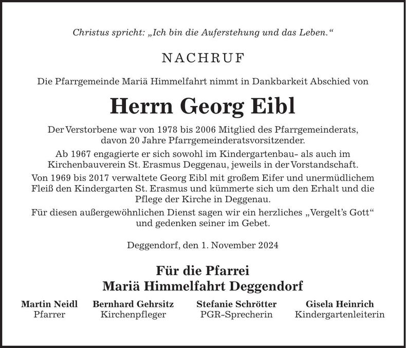 Traueranzeige Georg Eibl