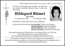 Traueranzeige Blümel Hildegard