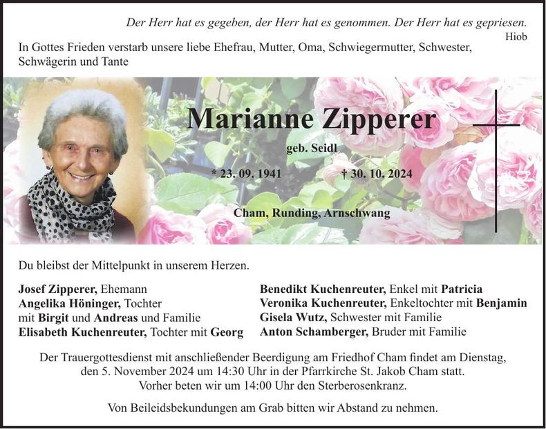 Traueranzeige Marianne Zipperer