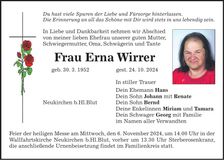 Traueranzeige Erna Wirrer