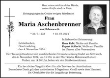 Traueranzeige Maria Aschenbrenner