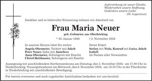 Traueranzeige Maria Neuer