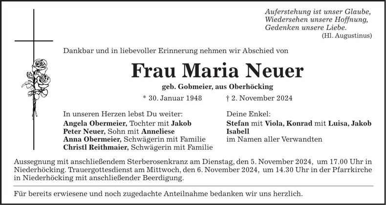 Traueranzeige Maria Neuer