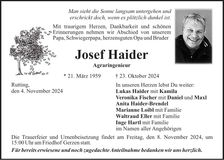 Traueranzeige Josef Haider