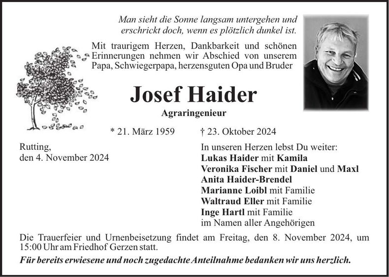 Traueranzeige Josef Haider