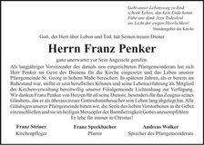 Traueranzeige Franz Penker