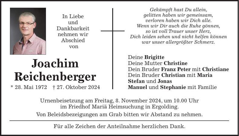 Traueranzeige Joachim Reichenberger