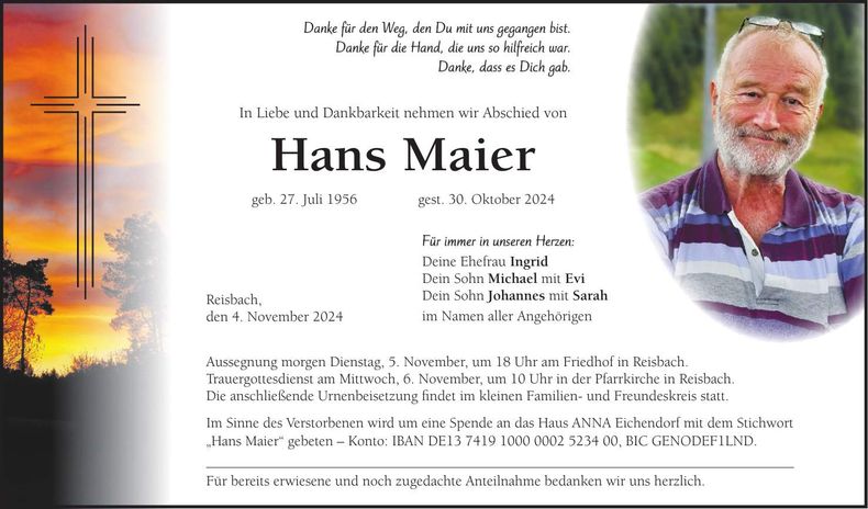 Traueranzeige Hans Maier