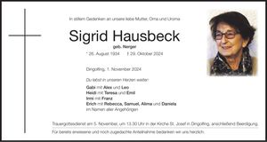 Traueranzeige Sigrid Hausbeck