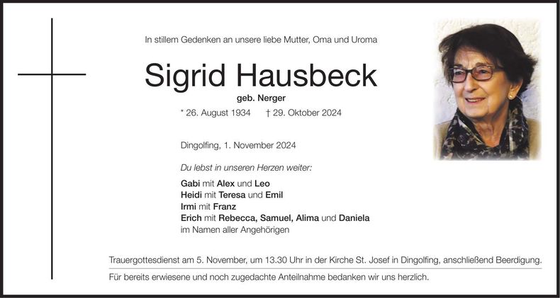 Traueranzeige Sigrid Hausbeck