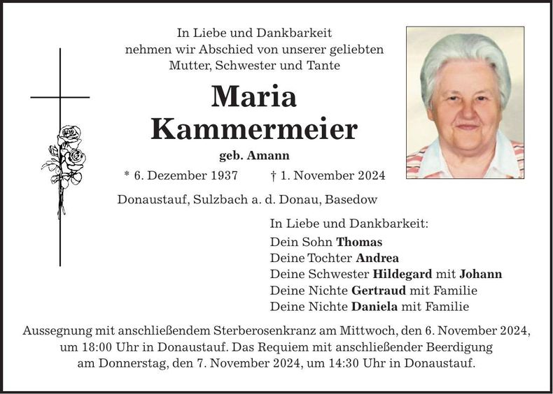 Traueranzeige Maria Maria Kammermeier
