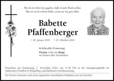 Traueranzeige Babette Pfaffenberger