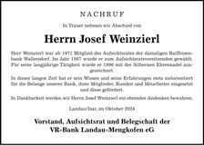 Traueranzeige Josef Weinzierl