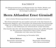 Traueranzeige Ernst Girmindl