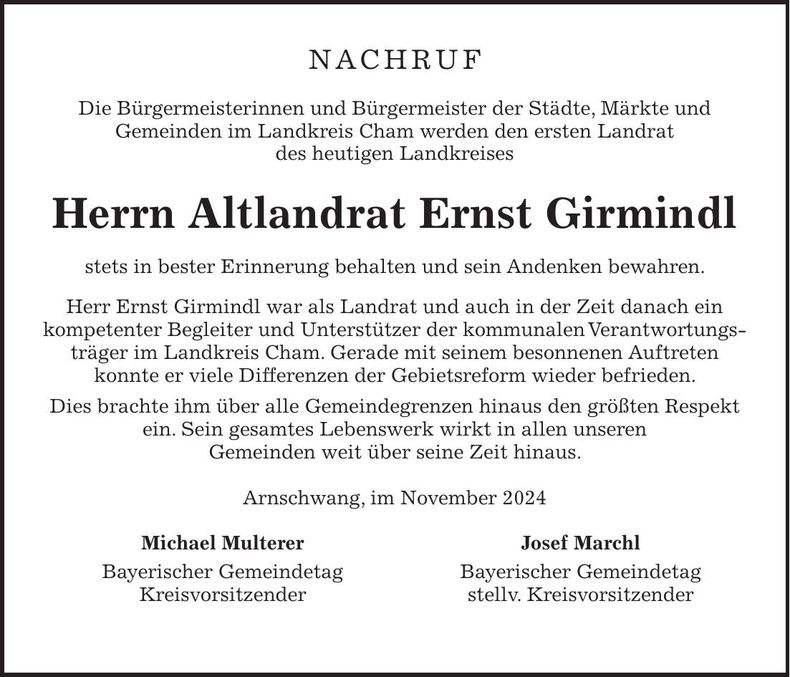 Traueranzeige Ernst Girmindl