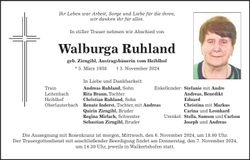 Traueranzeige Walburga Ruhland