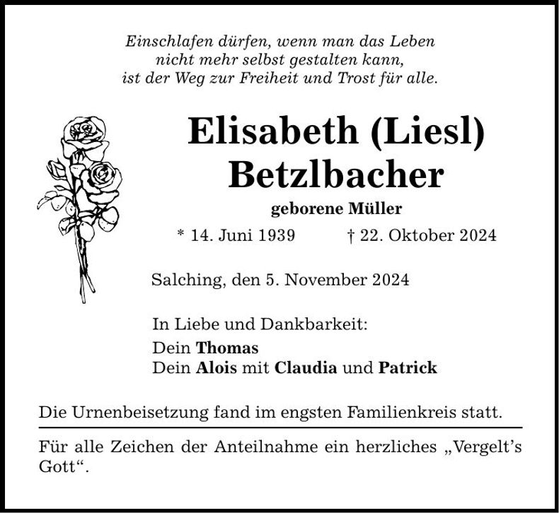Traueranzeige Elisabeth Betzlbacher
