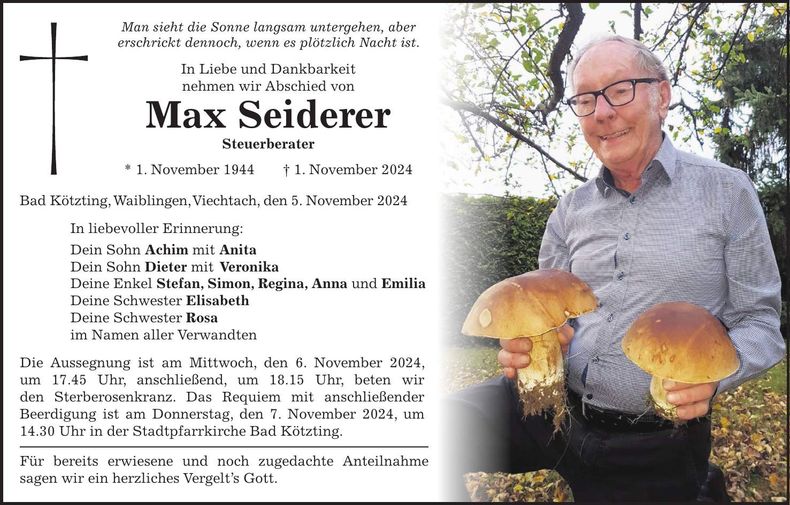 Traueranzeige Max Seiderer