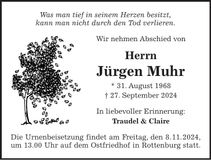 Traueranzeige Jürgen Muhr