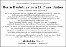 Traueranzeige Franz Penker