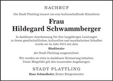 Traueranzeige Hildegard Schwammberger