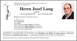 Traueranzeige Josef Lang