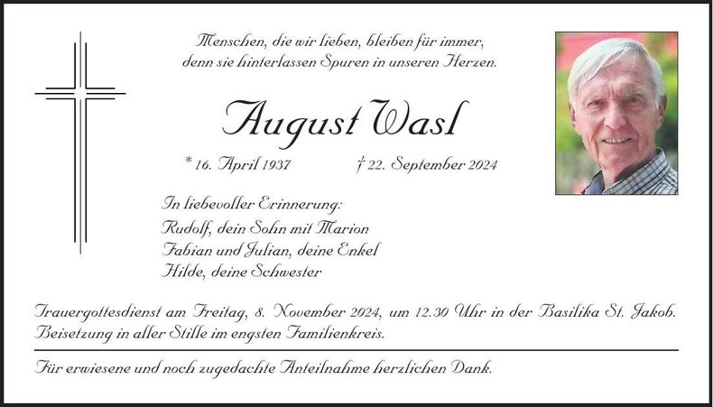 Traueranzeige August Wasl
