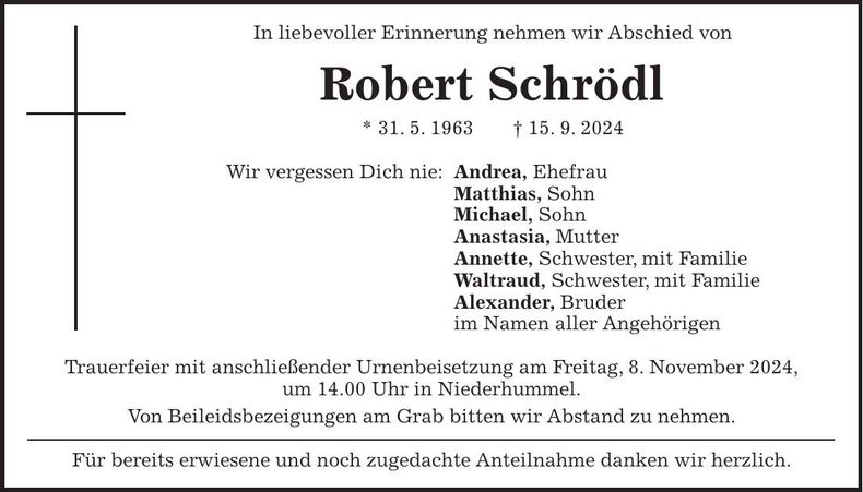 Traueranzeige Robert Schrödl