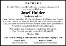 Traueranzeige Josef Haider