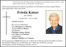 Traueranzeige Frieda Kaiser