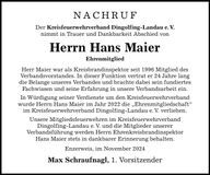 Traueranzeige Hans Maier