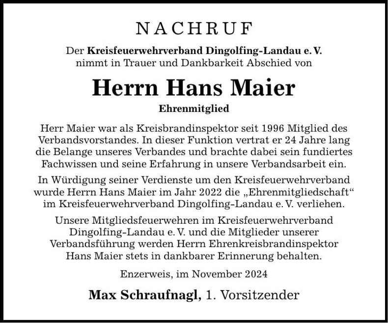 Traueranzeige Hans Maier